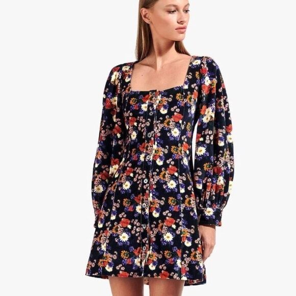 STAUD Chandler Velvet Dress Black Floral XS - Picture 2 of 15